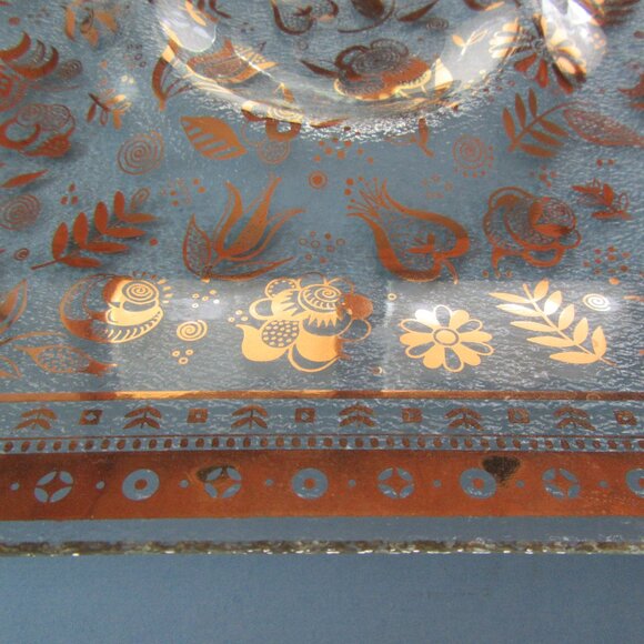 Vintage Georges Briard 22K Gold glass Tray Persian Garden pattern 9 3/4" - Picture 5 of 11